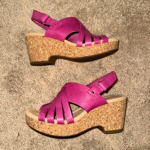 Clarks Pink Wedge Sandals with Cork Platform